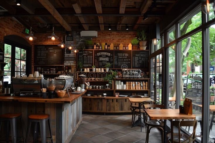 coffee shop in the city with surrounding trees…